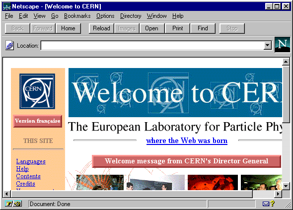 [Sample web browser screen showing the
CERN welcome page]